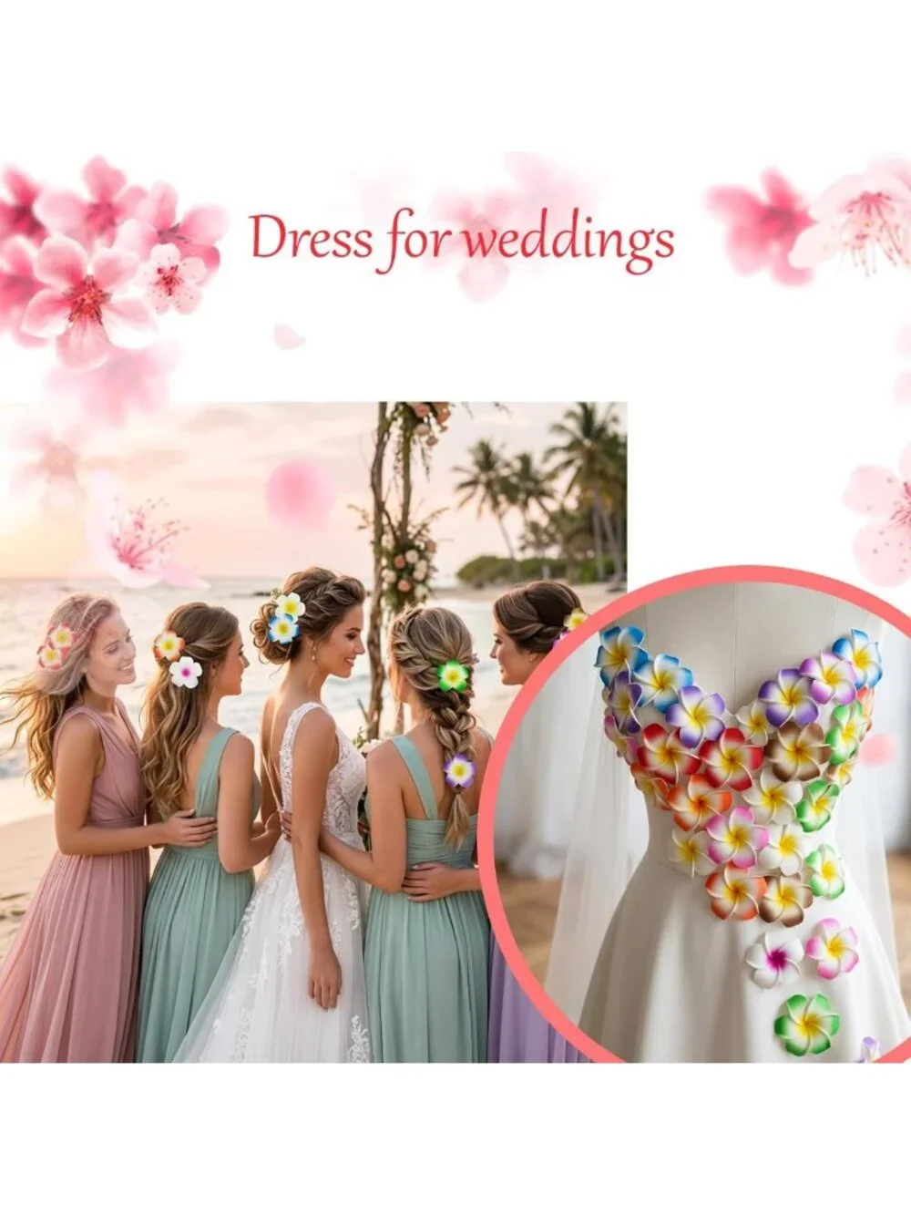 110 Pcs Plumeria Foam Hair Clips - Hawaiian Floral Accessories for Weddings